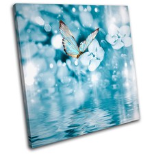 Blue Butterfly Tranquil Animals SINGLE CANVAS WALL ART Picture Print VA