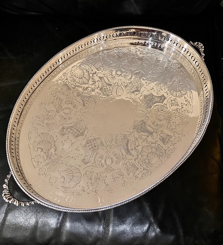 Silver plated galleried footed