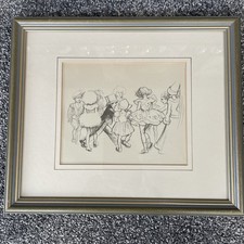 Framed Print Of A Vintage Sketch By J.H Dowd Party Time 35cm x 29cm