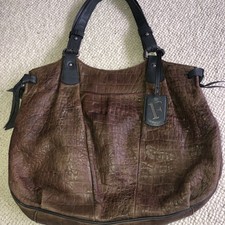 Furla Leather  Bag - Brown Croc Effect Print Large Hobo / Slouch Bag