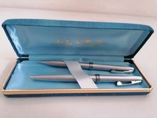 Vintage Lady Sheaffer Brushed Silver Ballpoint Pen & Pencil Set