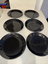 Arabia Finland Teema Black Plates 19.5cm Diameter 6 Kaj Franck Mid Century