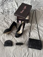 Ladies Phase Eight Heidi Black Beaded Shoes Matching Bag Purse Size 6 Worn Once