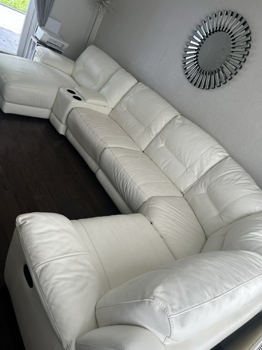 White leather corner recliner - white,