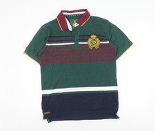 Leicester Tigers Men's Green Striped Polo Shirt M