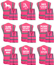 HORSE RIDING HI VIS PINK VEST WHITE TEXT WAISTCOAT, EQUESTRIAN, PASS WIDE & SLOW