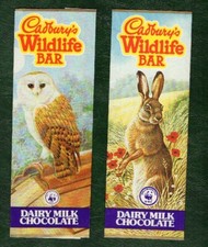 Empty Chocolate wrappers x 2 Cadburys dairy milk WILDLIFE BARS #009