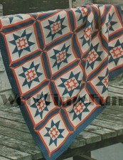 Knitting Pattern Star Design Patchwork Quilt/Blanket/Afghan. 50 x 56 Inches.