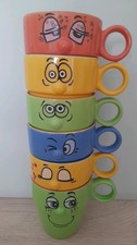 Trade Winds Expressions / Funny face . Vintage Stackable Mugs  X 6