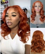 GINGER AUBURN ORANGE SHORT SYNETHIC CURLY BOB LACE FRONT WIG