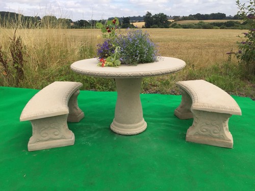 Cast stone table - stone, benches