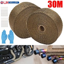 30M Titanium Gold Heat Wrap Tape Exhaust Insulating Downpipe Manifold 40 Ties