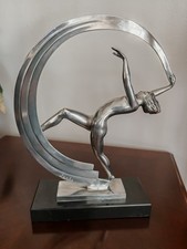Art Deco Silvered Spelter Nude Dancer “Bacchanal Janelle” by Janle Max LeVerrier