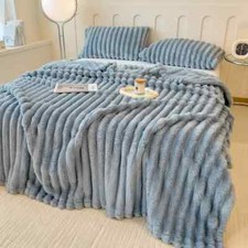 Luxurious Faux Rabbit Fur Soft and Cosy Throw Blanket - Blue Grey 150cm x 200cm