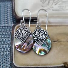 Suarti Vintage 925 Sterling Silver Earrings, Natural Abalone Shell Dangle