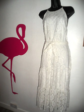 JOHN ZACK ASOS Ivory Lace Halter  Slit Back Tiered Belted Midi Dress SZ 14 BNWT