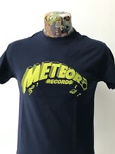 METEOR RECORDS NAVY BLUE & YELLOW SCREEN PRINTED T SHIRT ROCKABILLY FREEPOST