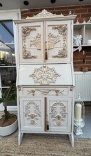 Vintage French Rococo Bureau Cabinet – Hand-Painted Cream/Gold Storage Cupboard