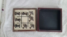 Eddie Bauer Tic Tac Toe Antique Cars & Airplanes Wooden Box Classic Game Series.