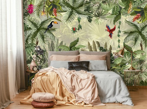 Bedroom wallpaper jungle birds - wallpaper,