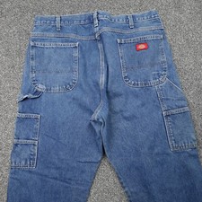 Dickies Double Knee Carpenter Jeans Mens 40 40x30 Blue Multi-Pocket Denim FLAWED