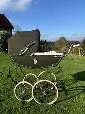 Beautiful Silver Cross Dolls Pram Vintage Coach Built Dark Olive Green, Chrome