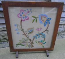 Vintage Wooden Hand Embroidered Floral Fire Screen Guard Wood Fireguard Tapestry