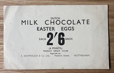 Vintage DUTCH EASTER EGGS Milk Chocolate SHOP DISPLAY CARD Watmough Nottingham