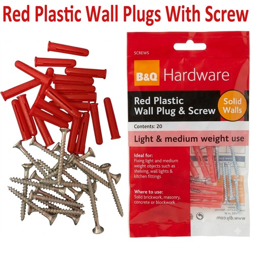 Red wall plugs with - with, screws