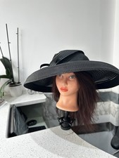 WHITELEY Fascinator Black Wedding Saucer Hat Formal Ladies Hatinator Oval Disc