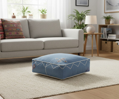 Sabra silk pouf cover blue - silk,