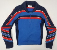 Vtg 70s 80s DEMETRE USA Made Ski Team Striped Padded Pullover Zip Sweater Mens S