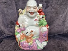 Large 8.2" 21cm Signed Vintage (PERFECT) Chinese Porcelain Buddha & 5 Children