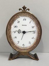 Swiza OVAL TABLE CLOCK Ringtone Deco 1960s GOLDEN BRASS Old Alarm Clock