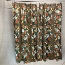 VINTAGE MID CENTURY BROWN ORANGE FLORAL PATTERNED CURTAINS DRAPES 67" X 80"