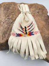 Vintage  Native American Navajo Beaded  Leather Bag Medicine Bundle