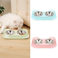 PP Cat Bowl Double Set Dog Bowls Dish Food Water Kitten Puppy Small Pet Non Slip