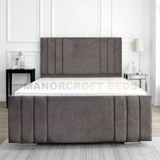 line bed frame in plush velvet