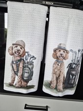 Goldendoodle Cockapoo Novelty Tea Towel Set Golf Lover Birthday Gift  Xmas