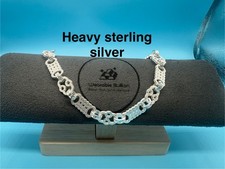 Heavy 9” Sterling Silver Stars And Bars 925 Bracelet Mens Gents Ladies Belcher