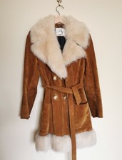 VTG vintage Suede Leather Tan Afghan Style Hippie 70s Coat size M Medium