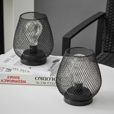 Cordless Table Lamp Sofa Side Bedside Night Light Metal Cage Pair Edison Bulbs