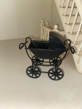 Vintage Dolls House Victorian Style Pram Miniature Antique Design Black