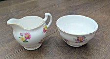 Vintage Ridgway Royal Vale Creamer Milk Jug + Sugar Bowl Floral VGC