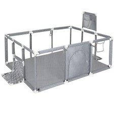 Large Playpen Round Zipper Door Portable Child Safety Yard Activity Center Grey