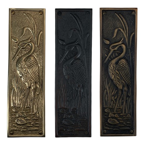 Blue heron motif push plate - heron, in