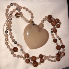 By Lola Rose, beautiful nutmeg & rose quartz necklace, large pendant  - QVC  NEW
