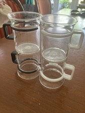 Four  Vintage BODUM Espresso Lingo Coffee Tea Mug Cup Glass B&W Handles