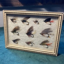 Framed Classic Salmon Fishing Flies for collectors 10 flies Mounted 13 X 9 Cm