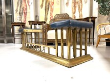 Brass Club Fender with Blue Leather Upholstered Seat